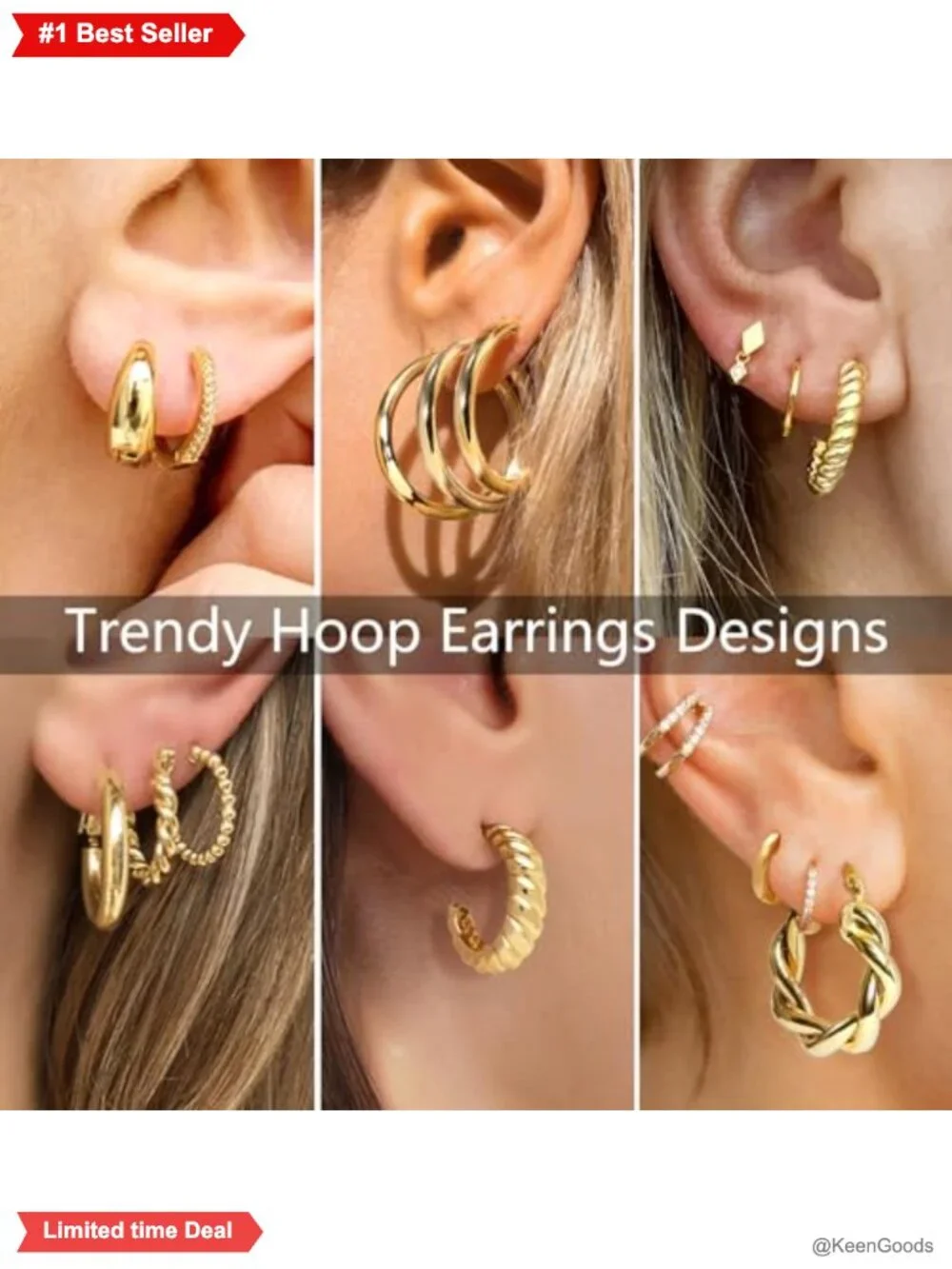 9 Pairs Gold Hoop Earrings Set 14K Gold Plated Twisted Huggie Hoops Lightweight